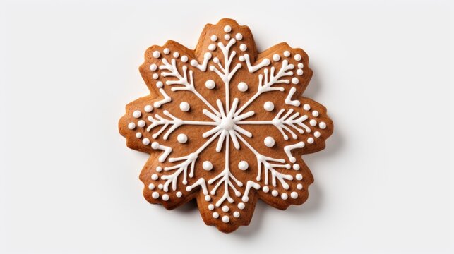 Exquisite Snowflake Gingerbread Cookie on White Background  - Powered by Adobe