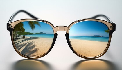 sunglasses with beach reflected in them