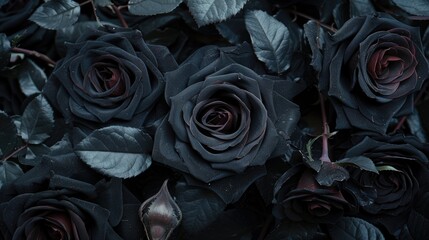 Black Background Floral. Roses Bouquet in Closeup on Greeting Card