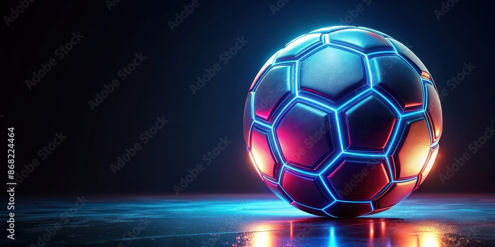 Canvas Prints panoramic rendering of a futuristic neon-style soccer ball, neon, futuristic,soccer, ball, panoramic