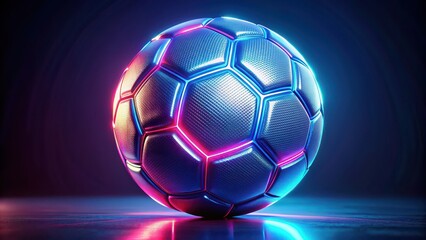 Naklejka premium Panoramic rendering of a futuristic neon style soccer ball, futuristic,rendering, neon, style, soccer ball, sports