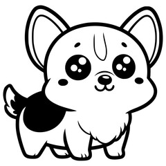 A cute cartoon corgi with big, sparkling eyes and a small tail, outlined in black and white.

