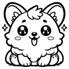 A cute cartoon corgi with big, sparkling eyes and a small tail, outlined in black and white.

