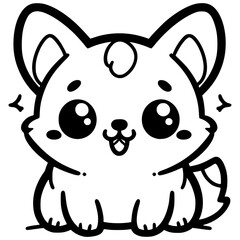 A cute cartoon corgi with big, sparkling eyes and a small tail, outlined in black and white.

