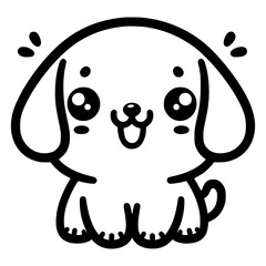 A cute cartoon corgi with big, sparkling eyes and a small tail, outlined in black and white.

