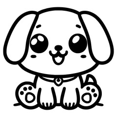 A cute cartoon corgi with big, sparkling eyes and a small tail, outlined in black and white.

