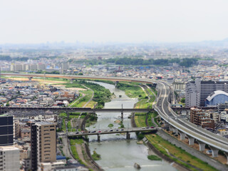 Obraz premium 【ミニチュア風】山の展望台から見る街の風景