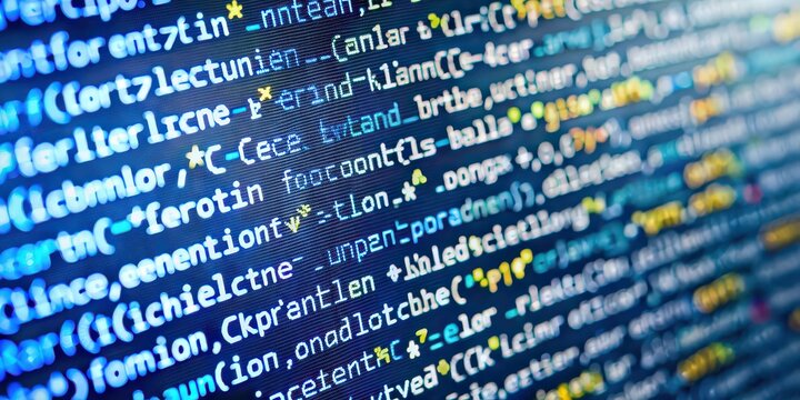 Close up image of HTML code on a computer screen, technology, website, coding, programming, development