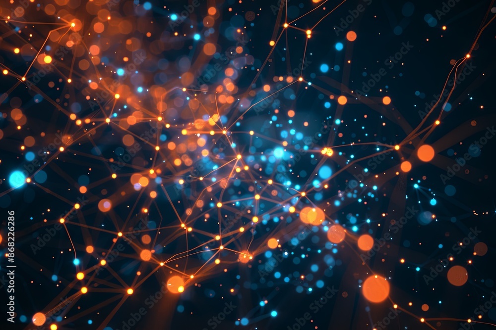 Poster abstract background with glowing particles and connected dots. futuristic network connection concept