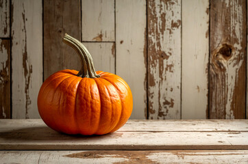 Halloween Perfection: A Flawless Pumpkin on a Wooden Table