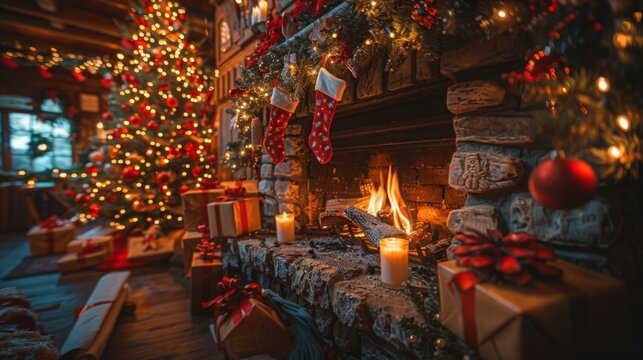 christmas tree with candles and decorations