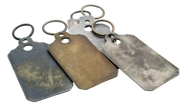 Military metal identification tags on transparent background