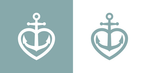 Logo nautical. Silueta de ancla de barco con corazón con líneas