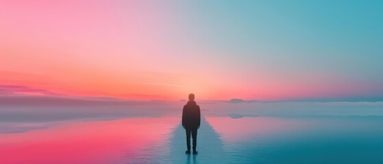 Futuristic horizon where digital art celebrates LGBT diversity and acceptance with copy space