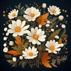Botanical Vector Art of Chamomile with Yellow Center