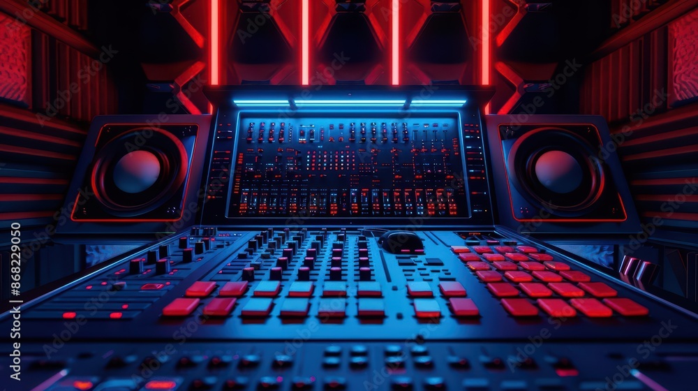 Poster futuristic sound engineering with aidriven composition and immersive 3d audio environments with copy