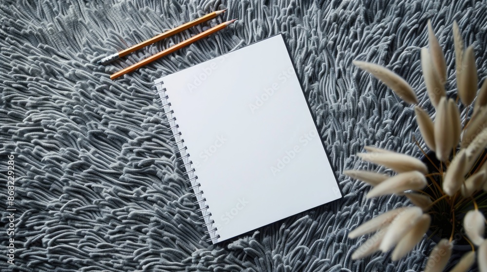 Sticker Sketchbook with free space on gray rug texture background