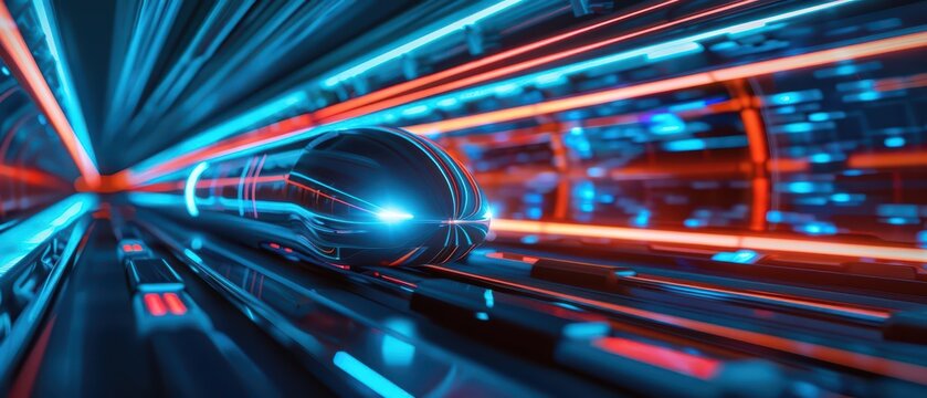 Futuristic transportation network featuring autonomous vehicles and hyperloop systems with copy space