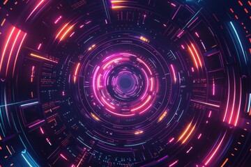 Obraz premium Neon Tunnel Background with Glowing Lights and Abstract Shape for Futuristic, Technology or Music Event