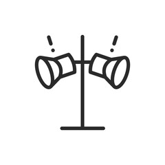 Alarm speakers, linear style icon. Two alarm speakers on a stand, emergency alerts and warning systems. Editable stroke width.