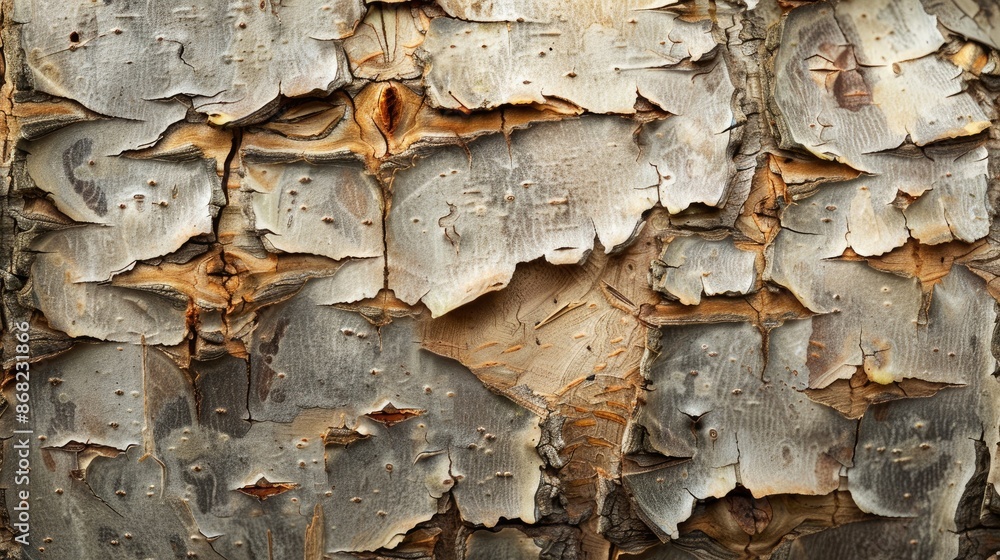 Poster close up texture background of birch barrel bark with macro pattern and copy space