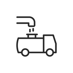 Filling tanker truck, linear style icon. Transporting water, fuel, milk, and other liquids. Editable stroke width