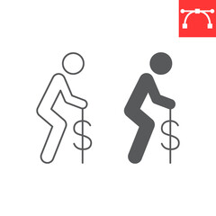 Individual pension line and glyph icon, budget and savings, senior elderly vector icon, vector graphics, editable stroke outline sign, eps 10.