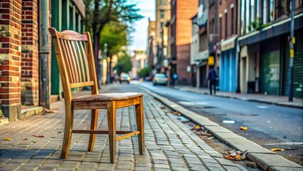 Broken street side chair in urban area, broken, street, side, chair, urban, damaged, old, weathered, city, sidewalk, furniture