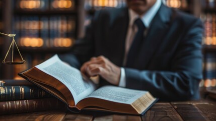 Lawyer Reviewing Legal Documents in Library Setting