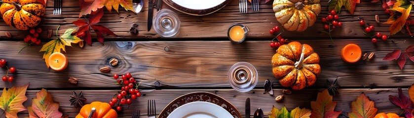 Fototapeta premium Autumn Inspired Tablescape with Rustic Charm and Seasonal Decor
