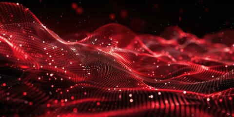 Digital Red Wave: Mesmerizing Mesh Pattern Against Black Background