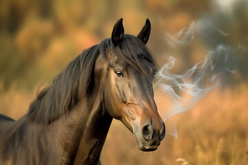 A noble horse icon with a mane that billows like smoke in the wind