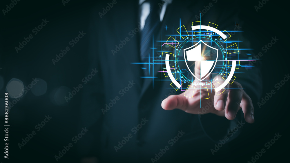 Poster cybersecurity concept, user privacy security and encryption, secure internet access future technolog