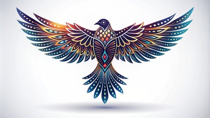 Obraz premium Stylized bird silhouette with spread wings and abstract shapes, symbolizing freedom and elegance, isolated on a pure white background.