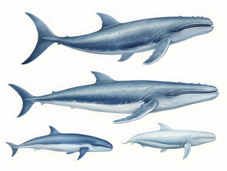 Naklejka premium Blue Whale in white background, blue Whale isolated Raster object, 3D blue whale illustration