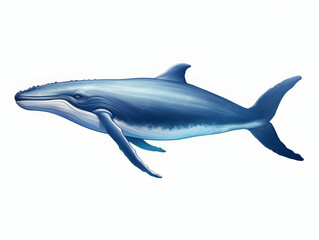 Blue Whale in white background, blue Whale isolated Raster object, 3D blue whale illustration