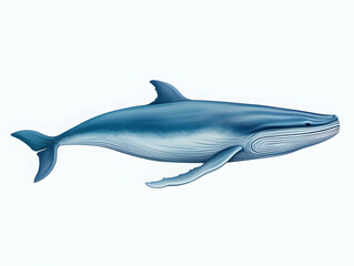 Blue Whale in white background, blue Whale isolated Raster object, 3D blue whale illustration