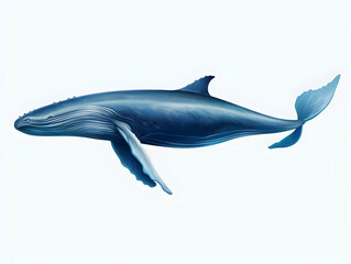 Obraz premium Blue Whale in white background, blue Whale isolated Raster object, 3D blue whale illustration