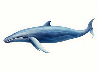 Blue Whale in white background, blue Whale isolated Raster object, 3D blue whale illustration