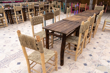 Marrakech Restaurant Table, Empty Moroccan Cafe Tables, Authentic Exotic Bistro Seat, Bar Terrace