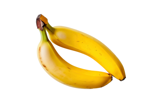 Two ripe bananas positioned to form a heart shape, isolated background.