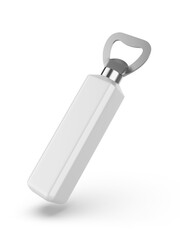 Wooden handle stainless steel beer bottle opener 3d render illustration.