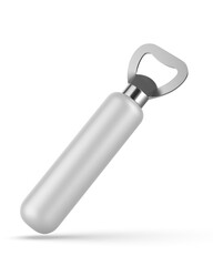 Wooden handle stainless steel beer bottle opener 3d render illustration.