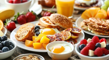 Breakfast consists of various foods consumed in the morning to provide the body with energy and nutrients.