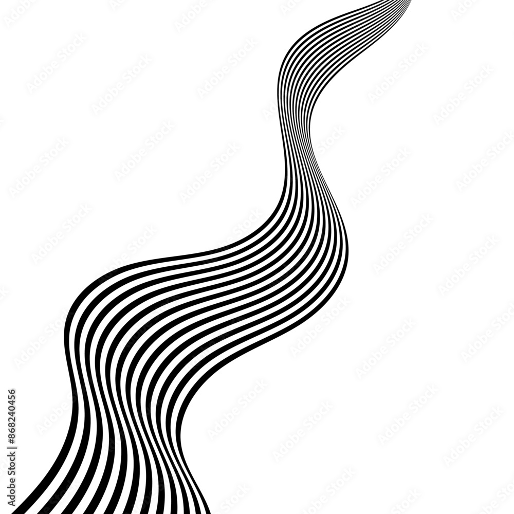 Sticker abstract perspective wave line stripes background in black color. wavy shape .striped linear pattern