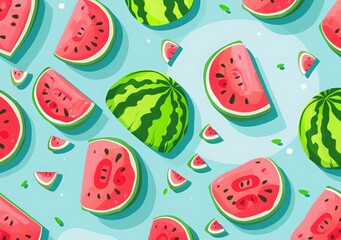 National Watermelon Day banner with watermelons, flat vector illustration design for summer holiday vacation poster or card template isolated on blue background. summer fruit festival poster