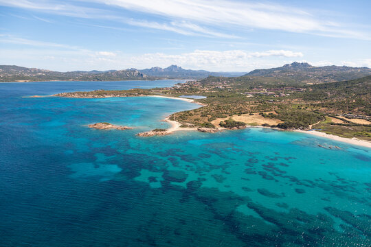 aerial view costline Cannigione with popular beaches