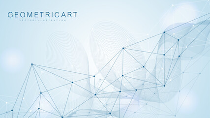 Global network connection website header or banner design. Abstract background with connecting dots and lines. Global business. Social network communication. Internet technology. Vector illustration