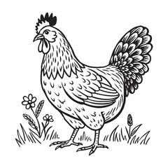 chicken rooster hand drawn vector illustration