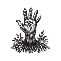 Spooky hand showing up from the ground vector illustration